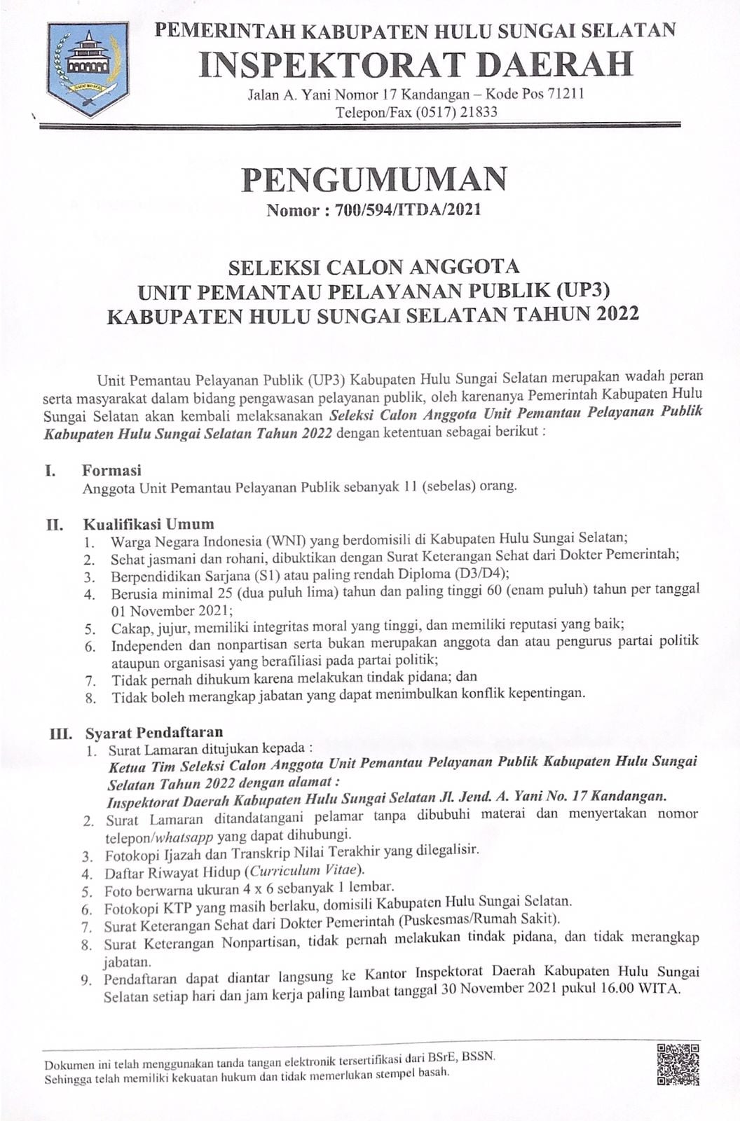 PENGUMUMAN