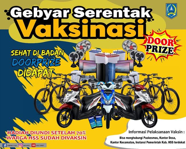 Yuk sama-sama kita sukseskan vaksinasi. Kapan lagi vaksin dapat doorprize yang menarik ? Vaksin Covid-19 sehat, aman, dan halal ?