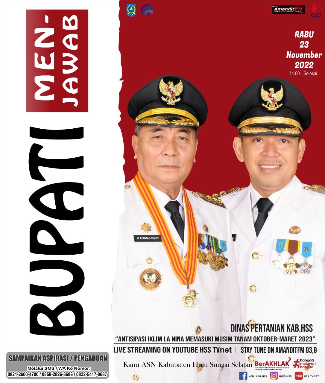 Bupati Menjawab Bersama Dinas Pertanian Kab. HSS Dengan Tema “Antisipasi Iklim La Nina Memasuki Musim Tanam Oktober-Maret 2023”
