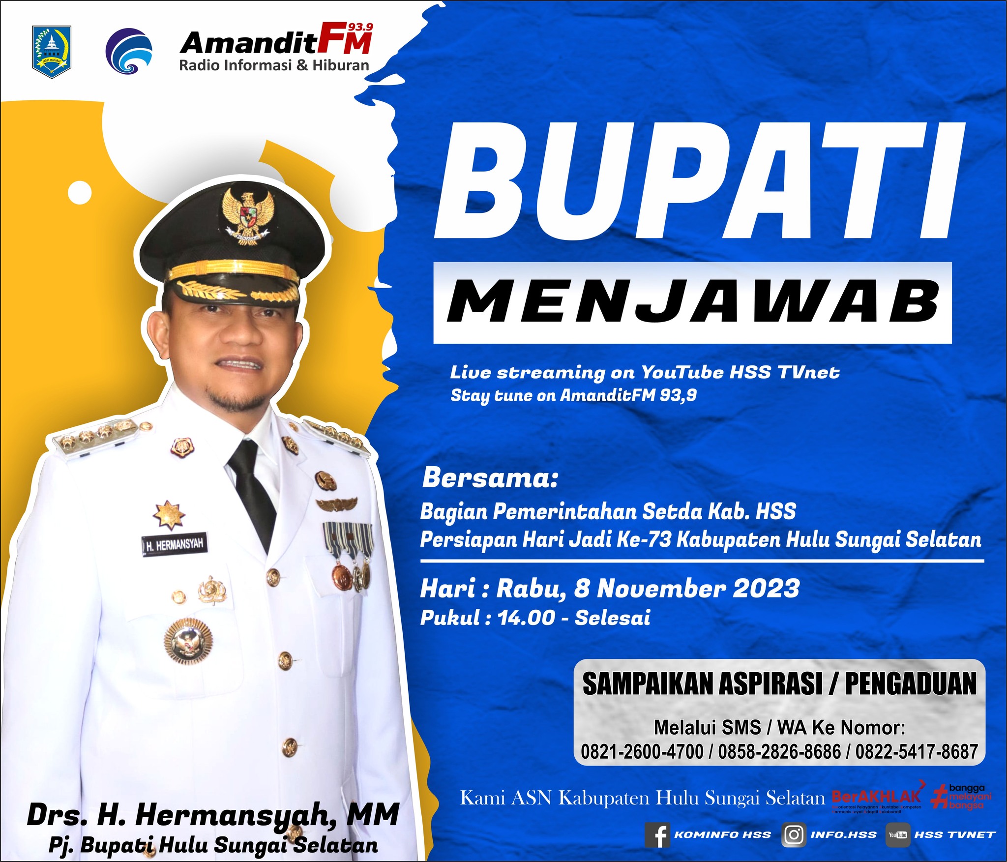 BUPATI MENJAWAB BERSAMA BAGIAN PEMERINTAHAN SETDA KAB. HSS DENGAN TEMA “PERSIAPAN HARI JADI KE-73 KABUPATEN HULU SUNGAI SELATAN”
