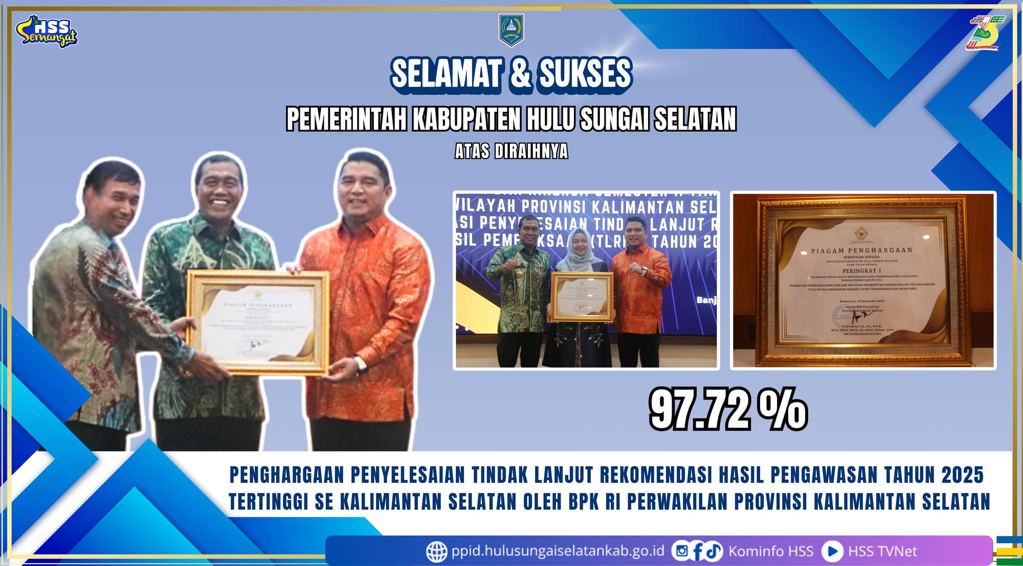 PENGHARGAAN PENYELESAIAN TINDAK LANJUT REKOMENDASI HASIL PENGAWASAN TAHUN 2025